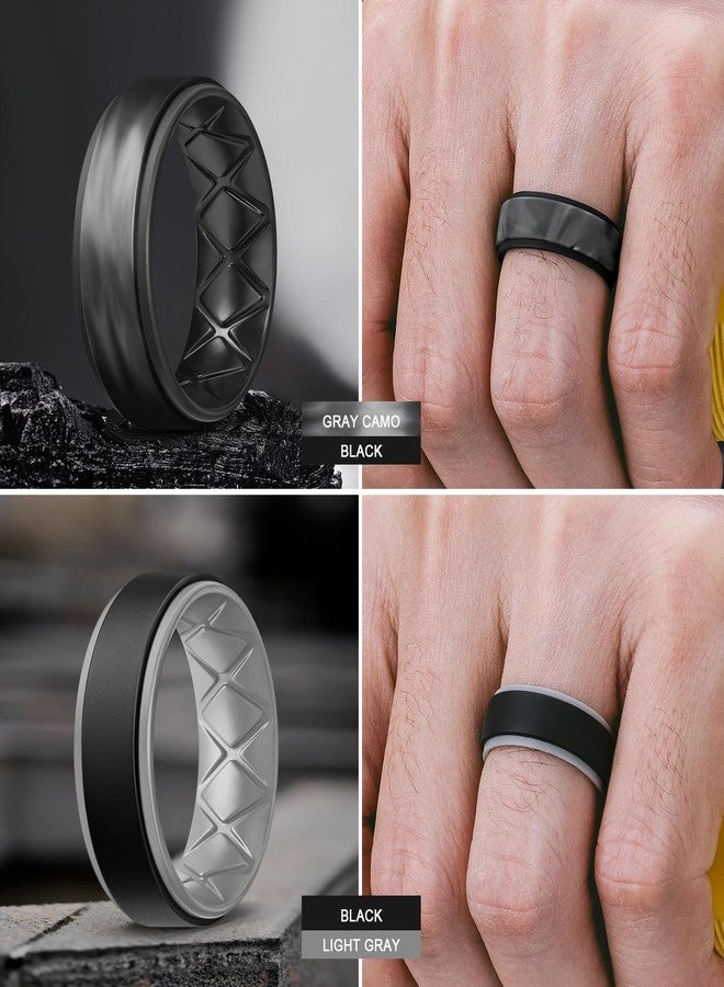 Egnaro Silicone Rings for Men 1/4/5/6/7 Multipack of Breathable Mens Silicone Rubber Wedding Rings Bands - Step Edge - Image 4